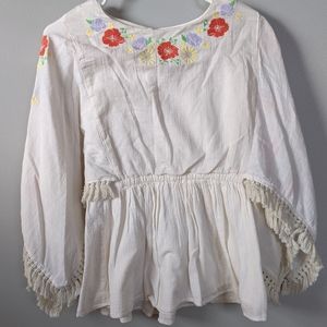 Girls' embroidered fringe blouse